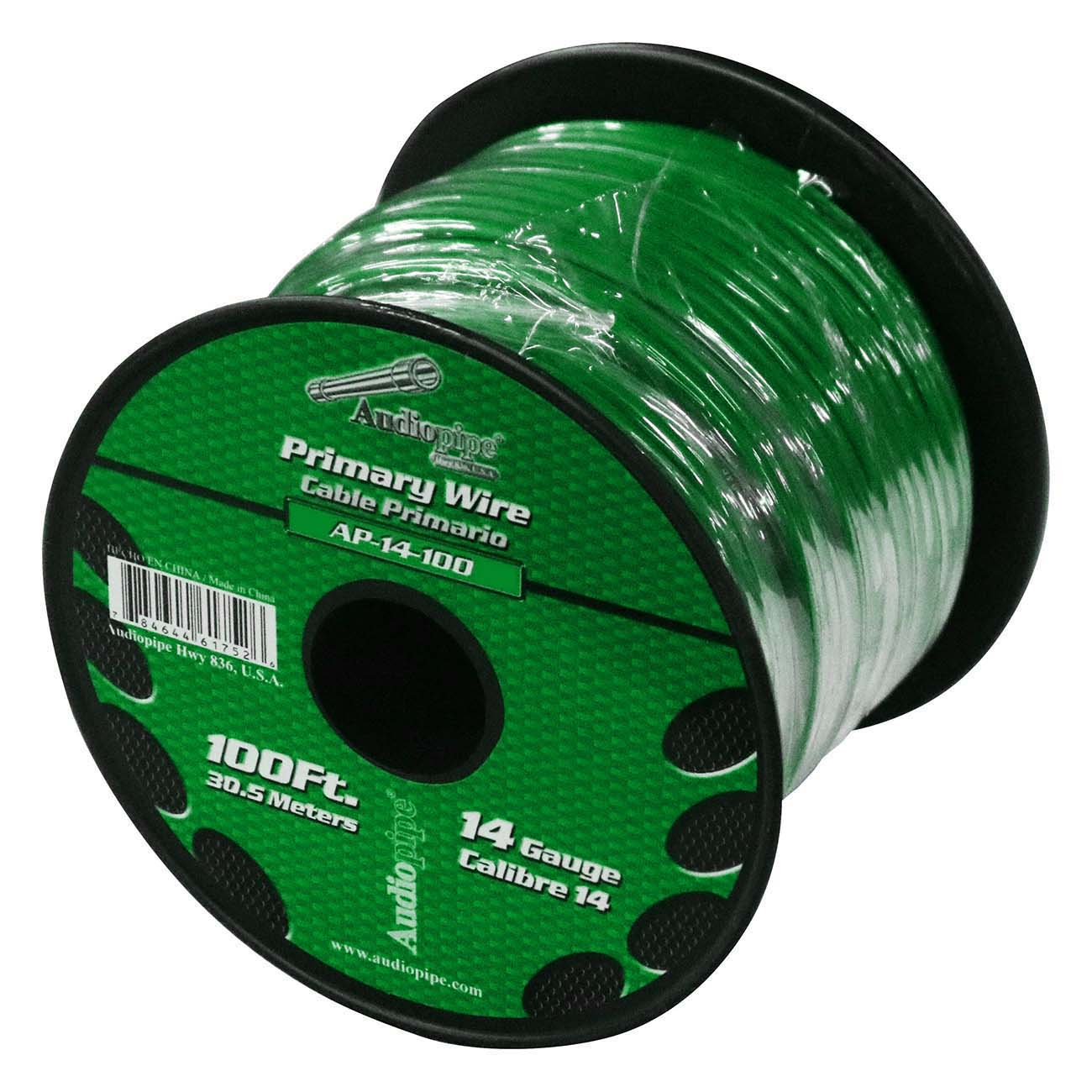 AP14100GR - Audiopipe Primary Wire 14-Gauge 100 Foot Spool - Green