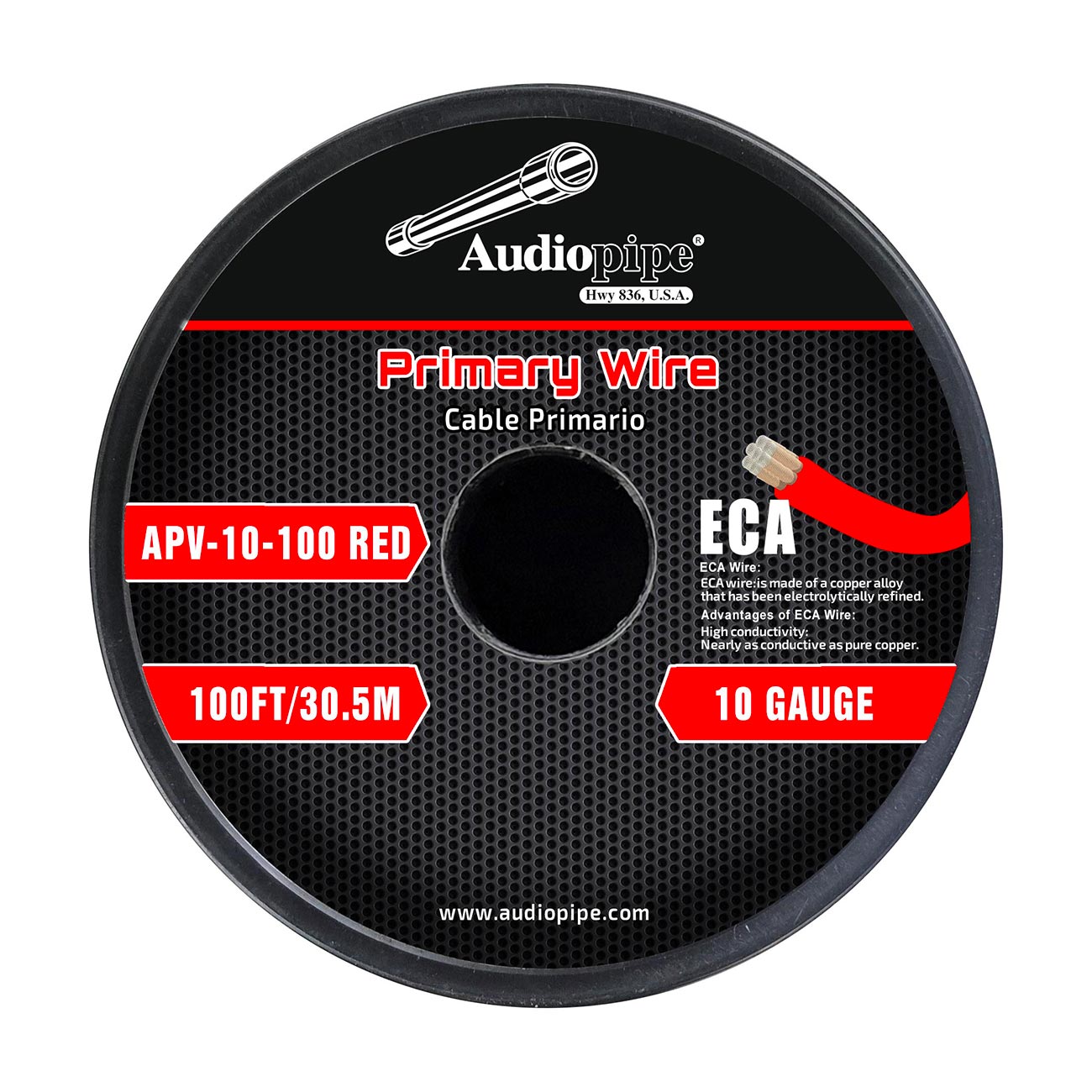 APV10100RED - Audiopipe Flexible ECA Primary Cable 10 Gauge 100 Foot – Red