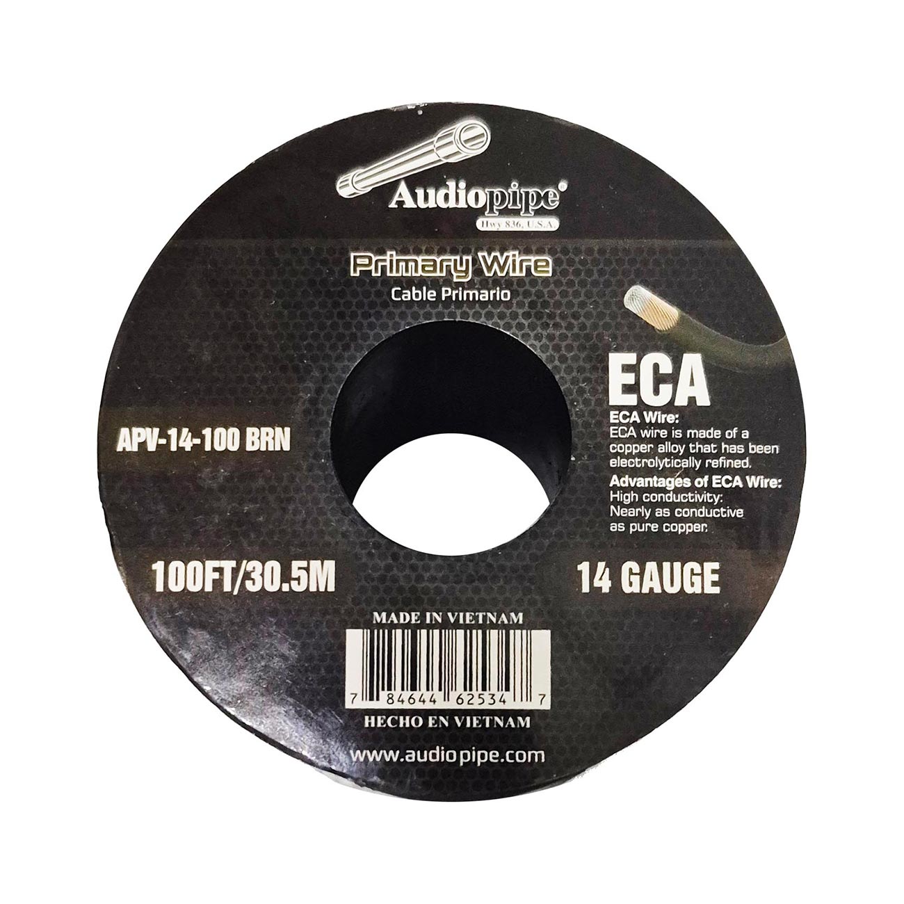 APV14100BRN - Audiopipe Flexible ECA Primary Wire 14 Gauge 100 Foot Spool – Brown