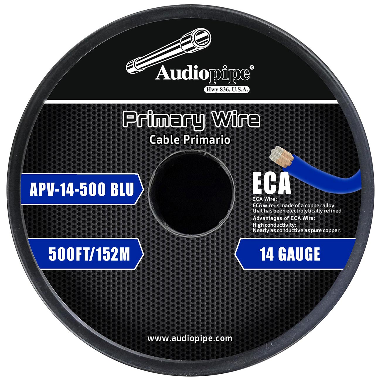 APV14500BLU - Audiopipe Flexible ECA Primary Cable 14 Gauge 500 Foot – Blue