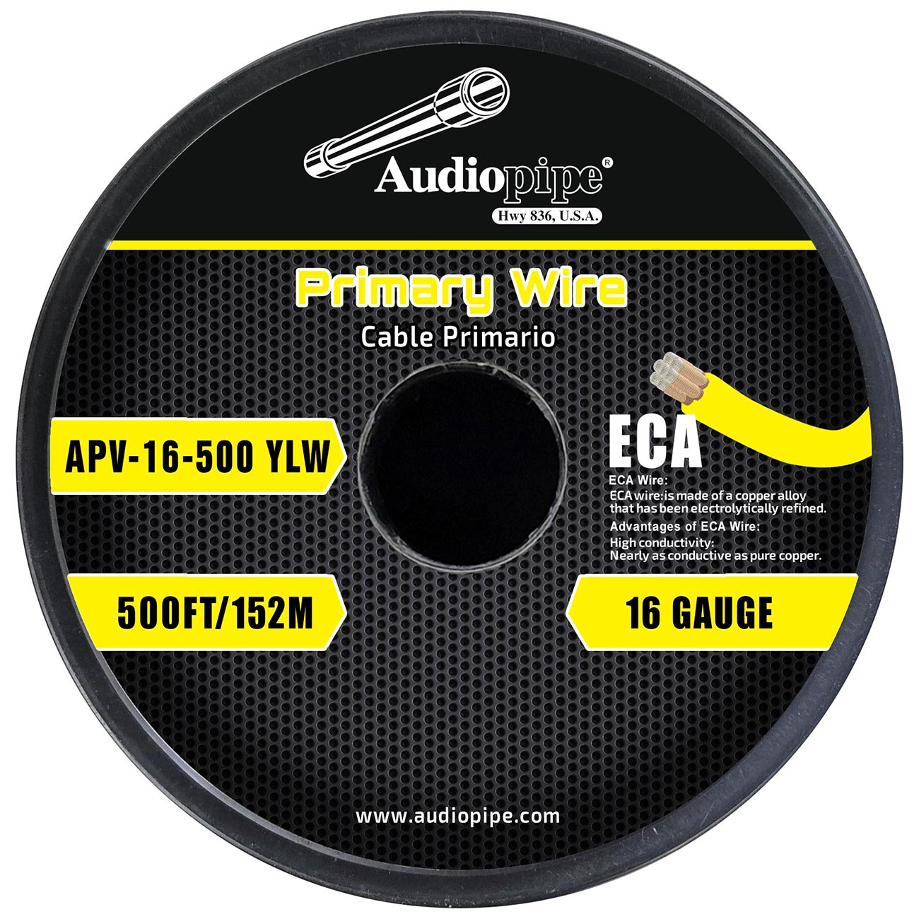 APV16500YLW - Audiopipe Flexible ECA Primary Cable 16 Gauge 500 Foot – Yellow