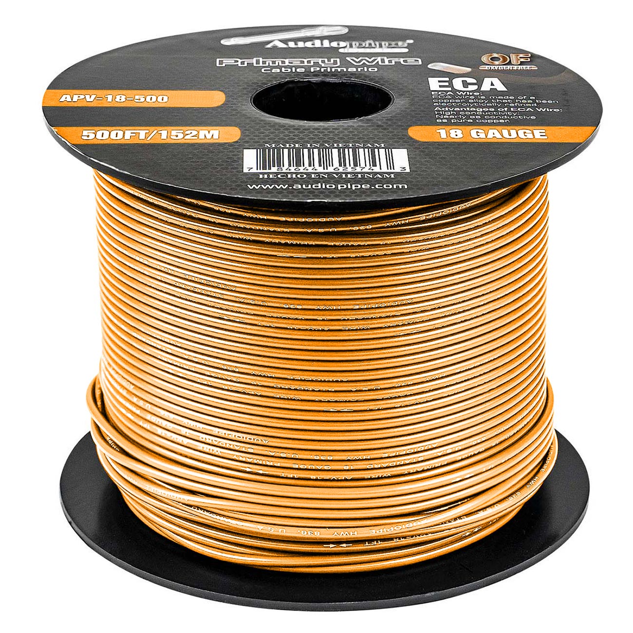 APV18500ORG - Audiopipe Primary Wire 18 Gauge 500 Foot Spool - Orange