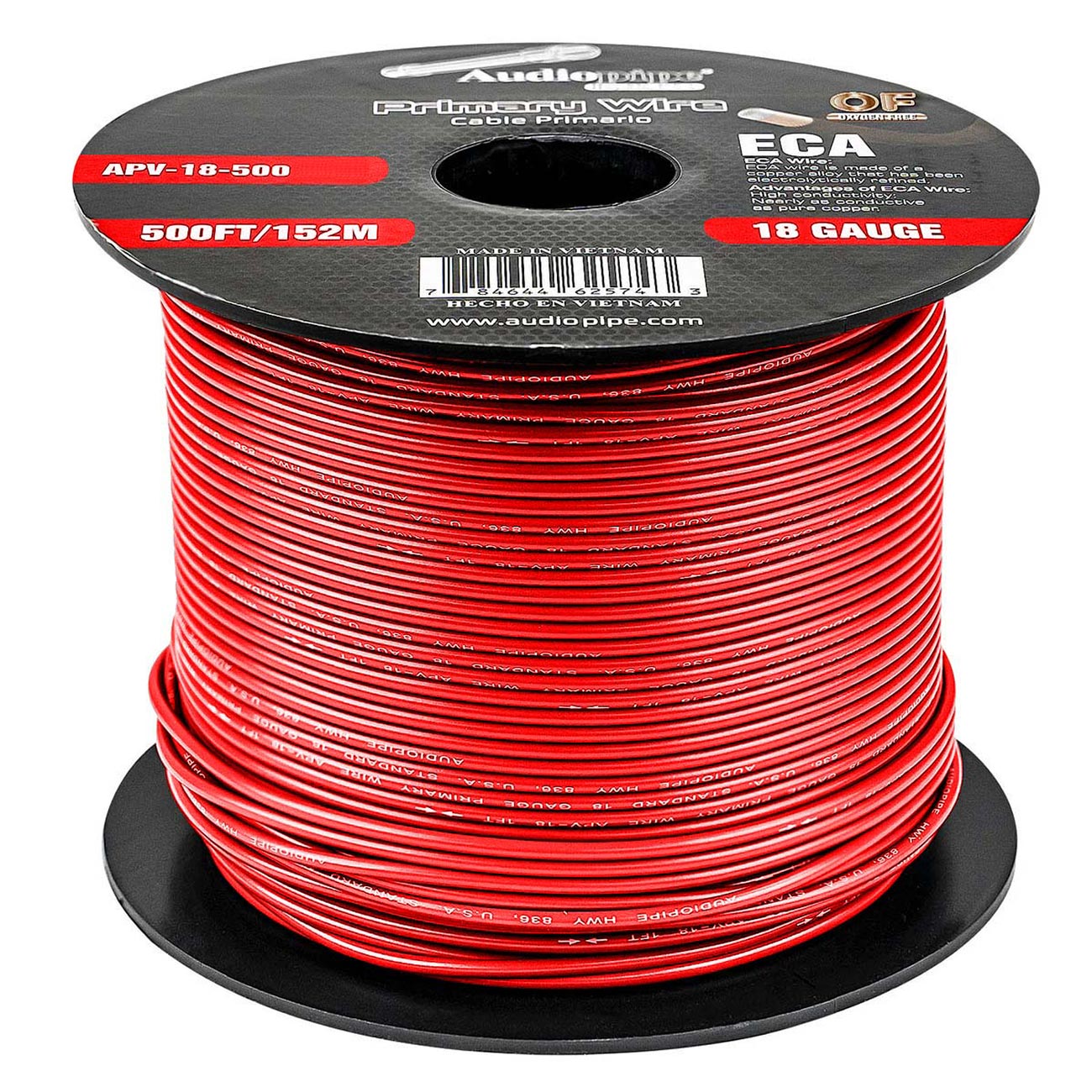 APV18500RED - Audiopipe Primary Wire 18 Gauge 500 Foot Spool - Red
