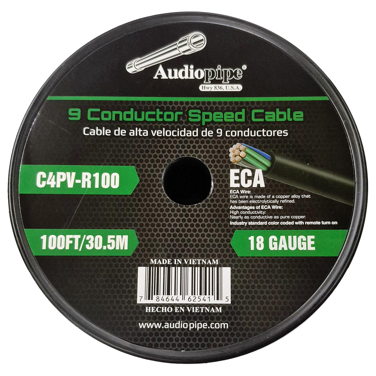 C4PVR100 - Audiopipe “Speed Cable” 9 Conductor 18-Gauge 100 Feet Speed Cable