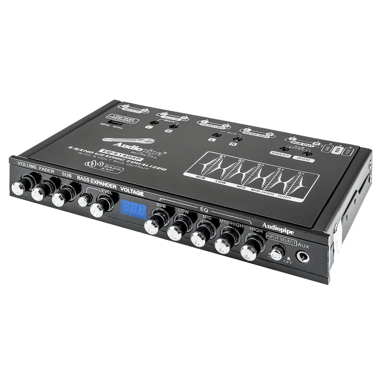 EQ515DXP - Audiopipe 5 Band Graphic Equalizer with 9 Volt Line Driver Output