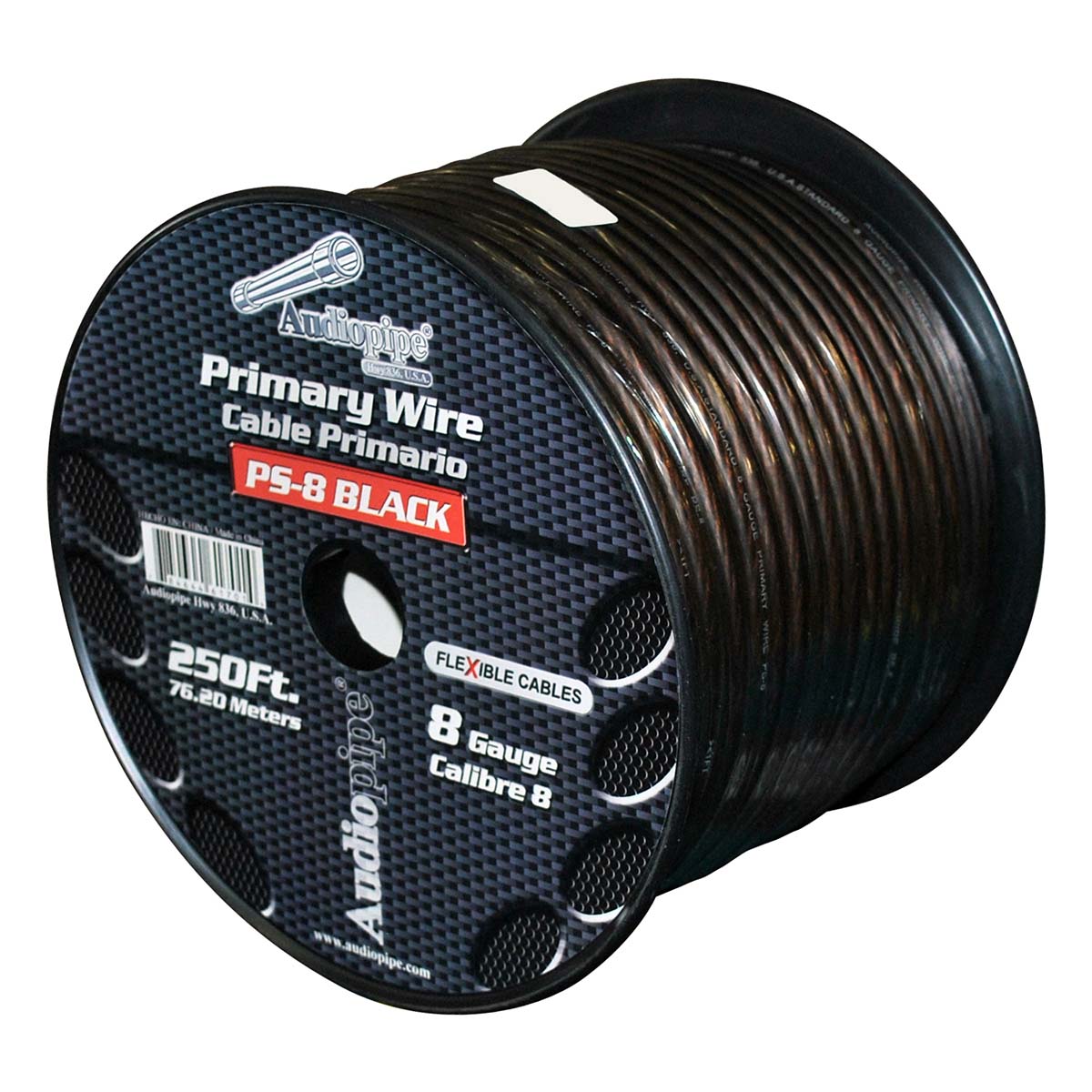 PS8BK - Audiopipe Power Cable 8-Gauge 250 Foot Spool - Black