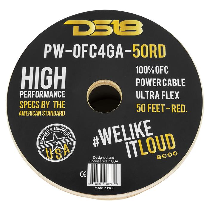 PWOFC4GA50RD - DS18 100% OFC Copper Power Wire 4 Gauge 50 Foot – Red