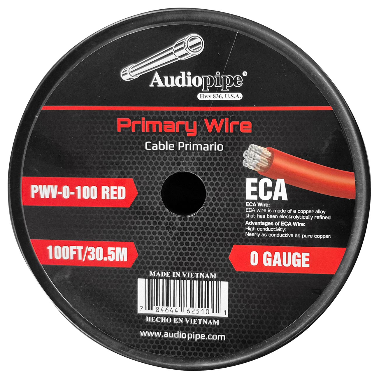 PWV0100RED - Audiopipe Flexible ECA Power Cable 0 Gauge 100 Foot - Red