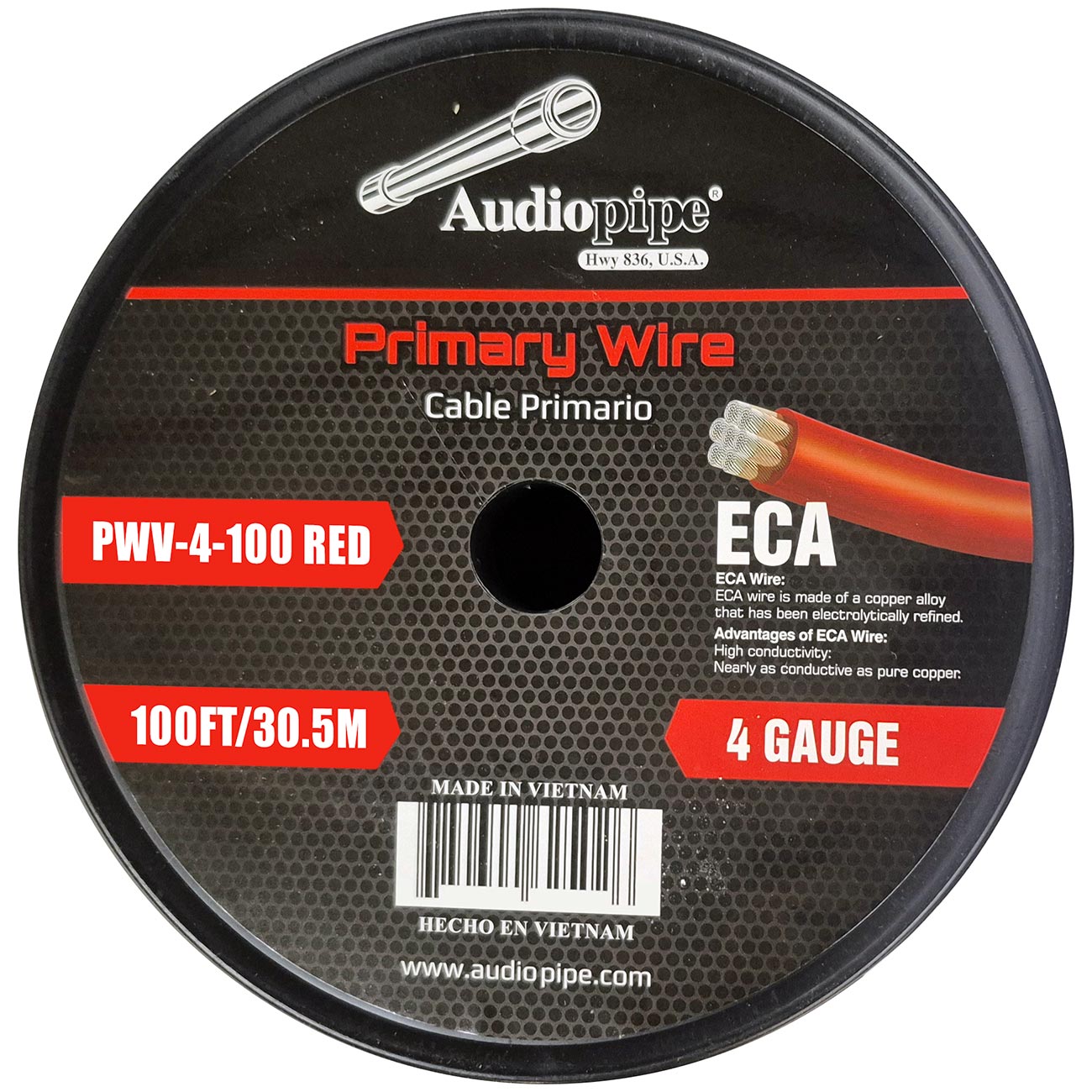 PWV4100RED - Audiopipe Flexible ECA Power Cable 4 Gauge 100 Foot - Red