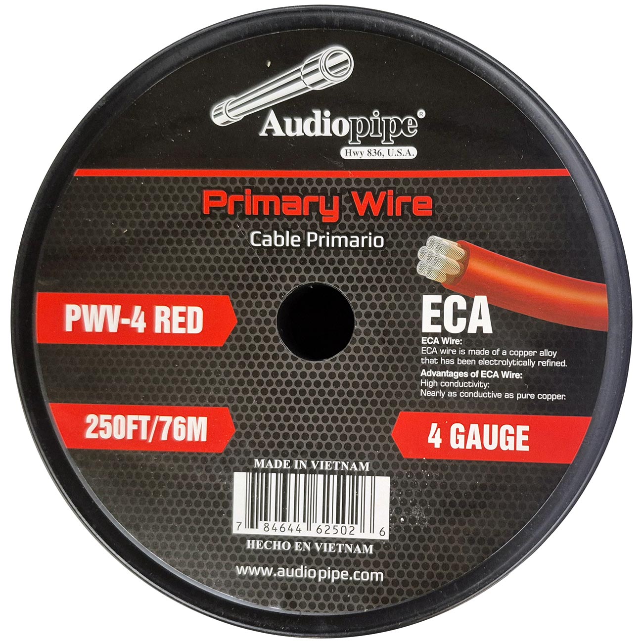 PWV4RED - Audiopipe Flexible ECA Power Cable 4 Gauge 250 Foot - Red