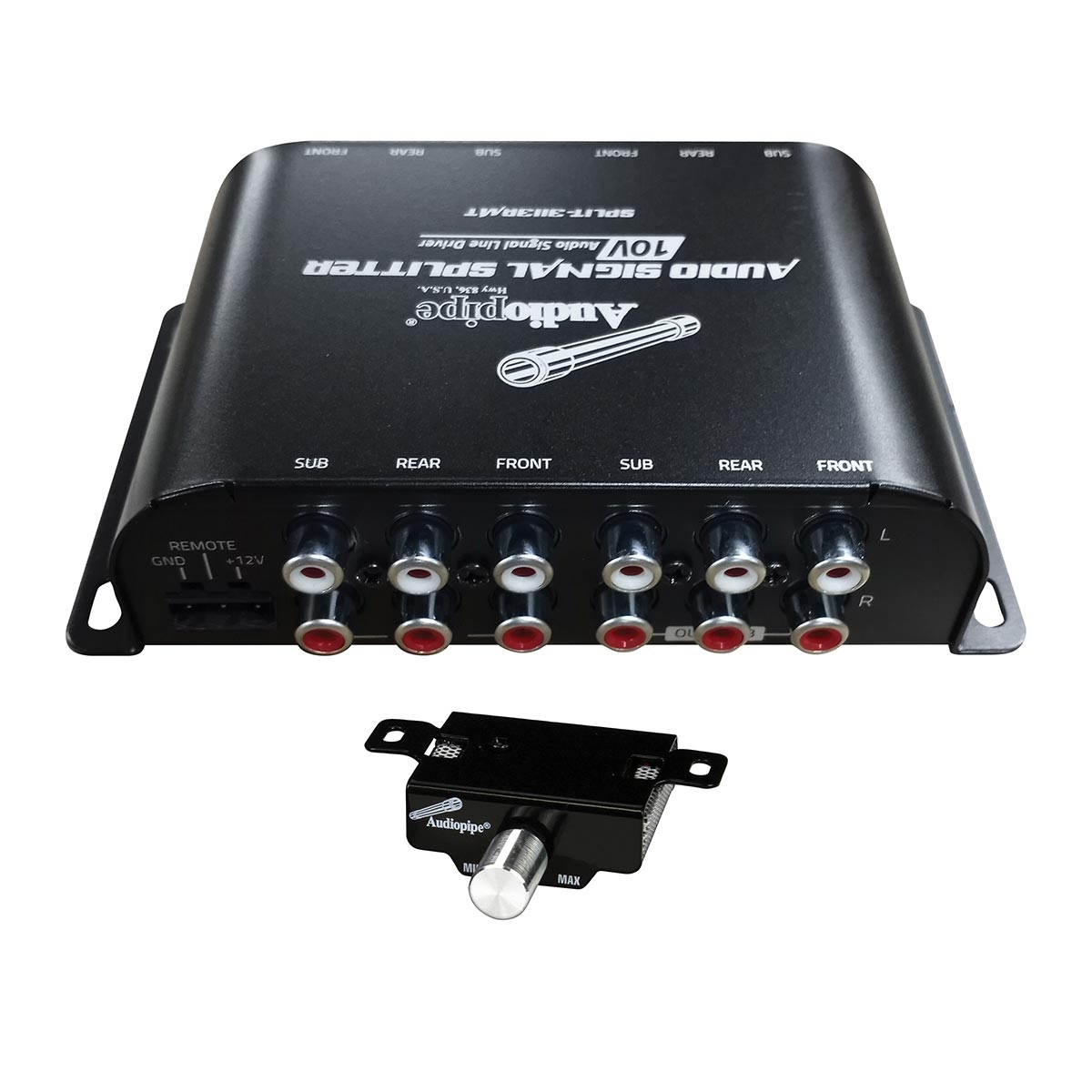SPLIT3113RMT - Audiopipe RCA 1 In /3 Out 10V Audio Signal Line Driver with Remote Bass Knob