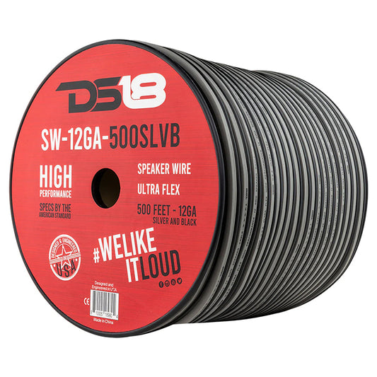 SW12GA500SLVB - DS18 Ultra Flex CCA Speaker Wire 12 Gauge 500 Foot - Silver/Black