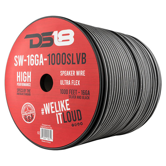 SW16GA1000SLVB - DS18 Ultra Flex CCA Speaker Wire 16 Gauge 1000 Foot - Silver/Black