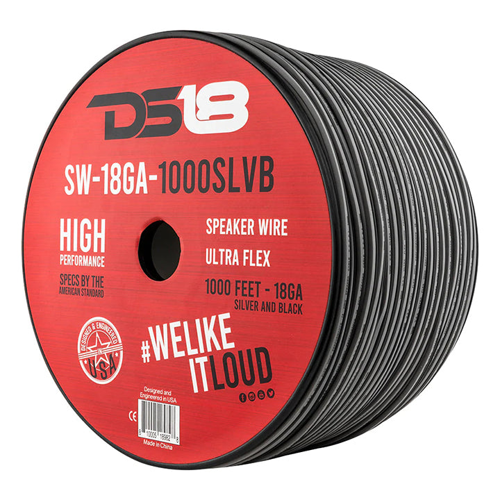 SW18GA1000SLVB - DS18 Ultra Flex CCA Speaker Wire 18 Gauge 1000 Foot - Silver/Black