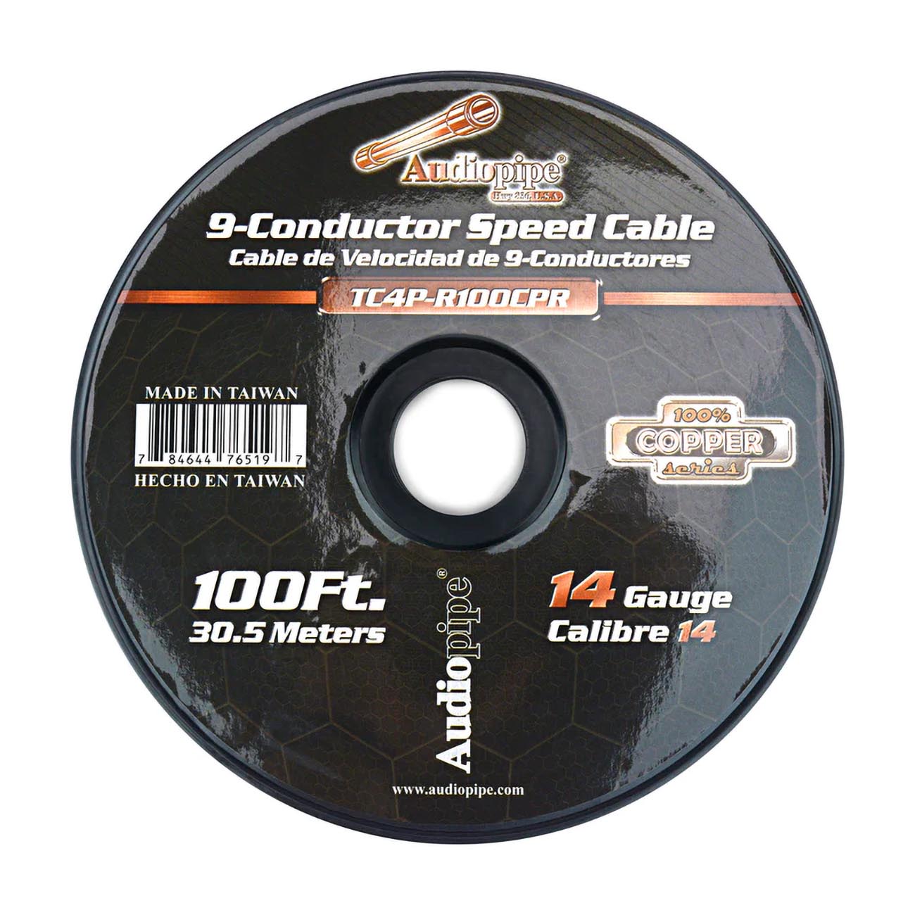 TC4PR100CPR - Audiopipe 100% Copper 9-Conductor Speed Cable - 100 Ft