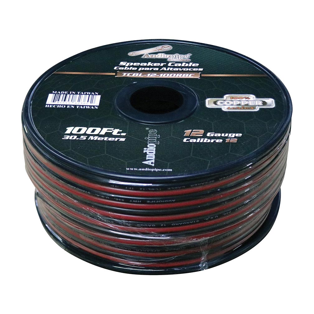 TCBL12100RBC - Audiopipe 12 Gauge 100% Copper Series Speaker Wire - 100 Foot Roll - RED/BLACK Jacket