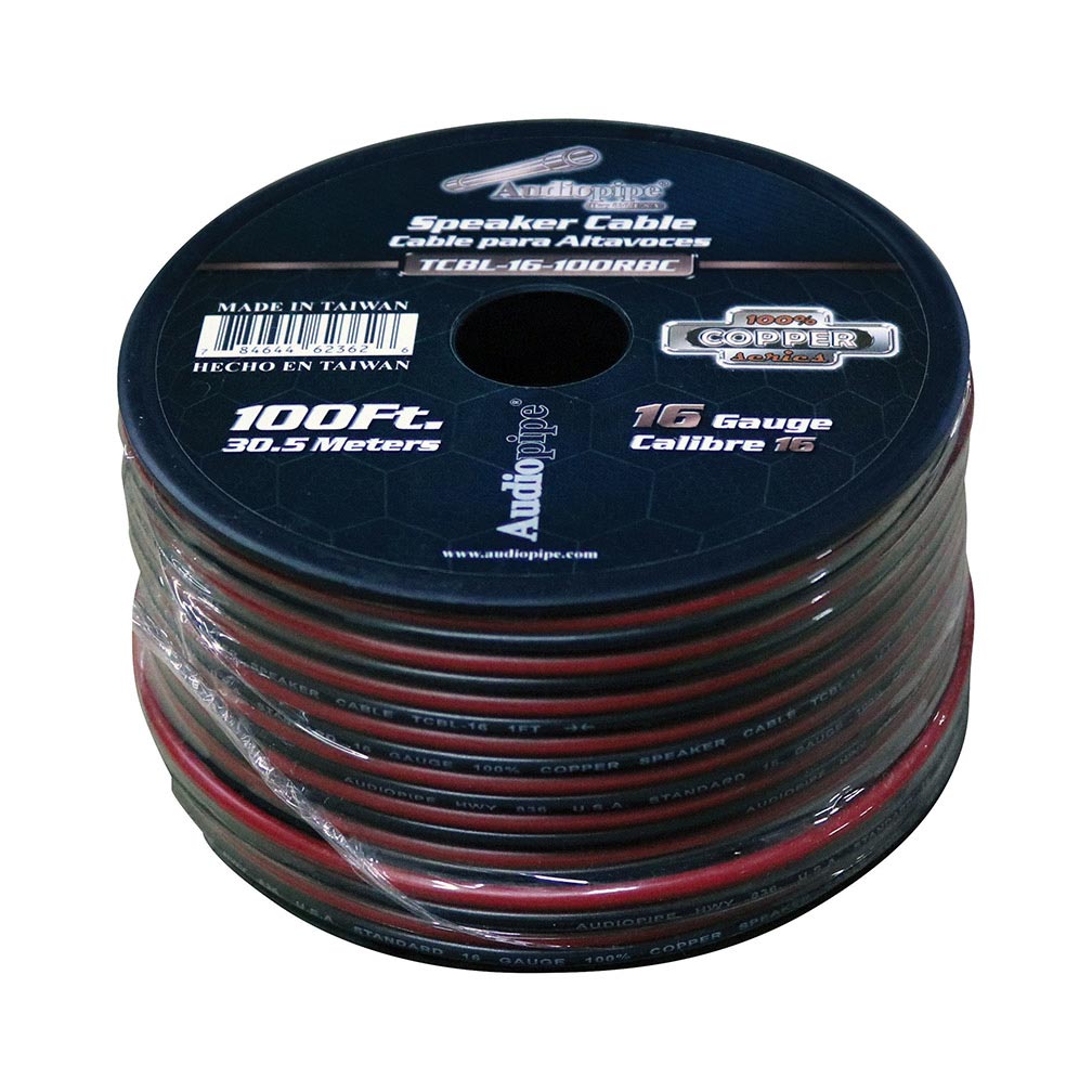 TCBL16100RBC - Audiopipe 16 Gauge 100% Copper Series Speaker Wire - 100 Foot Roll - RED/BLACK Jacket