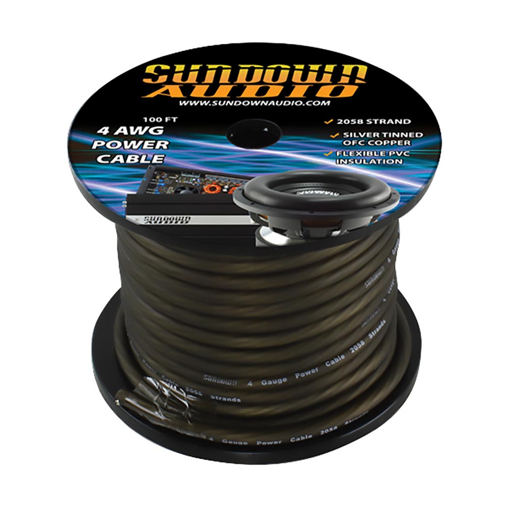 4AWGPOWERCABLEBK - Sundown Audio 4 AWG Power Cable Black - 100 Ft.