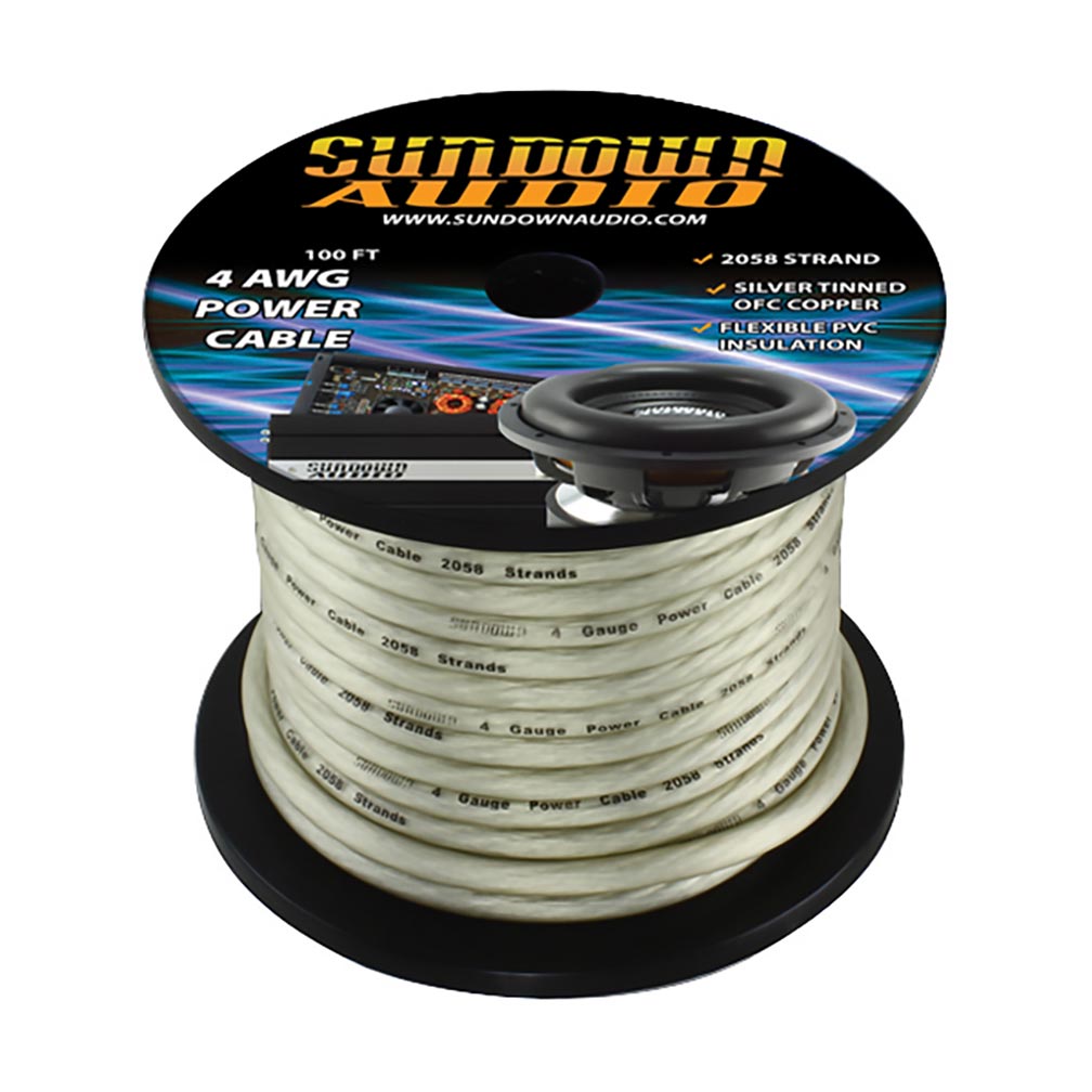 4AWGPOWERCABLESL - Sundown Audio 4 AWG Power Cable Silver - 100 Ft.