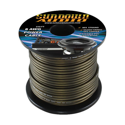 8AWGPOWERCABLEBK - Sundown Audio 8 AWG Power Cable Black - 250 Ft.