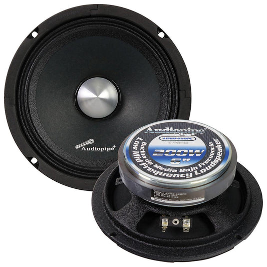 APMB628PC - Audiopipe Low Mid Frequency Loudspeaker 6" 200W Max Each - Silver Bullet Dust Cap