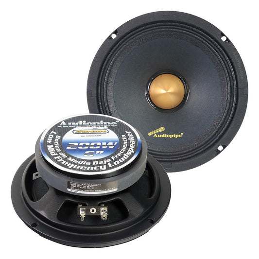 APMB628PG - Audiopipe Low Mid Frequency Loudspeaker 6" 200W Max Each - Gold Bullet Dust Cap