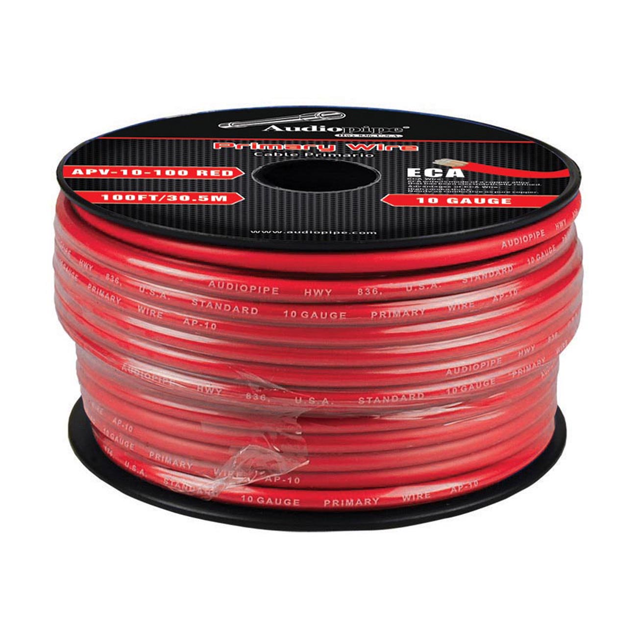 APV10100RED - Audiopipe Flexible ECA Primary Cable 10 Gauge 100 Foot – Red