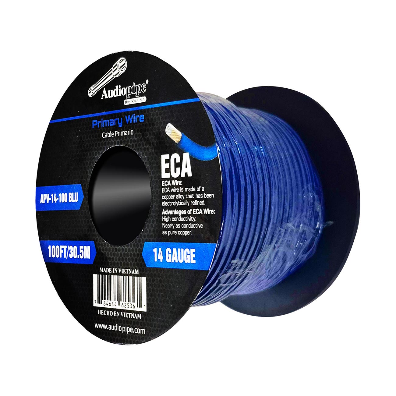 APV14100BLU - Audiopipe Flexible ECA Primary Wire 14 Gauge 100 Foot Spool – Blue