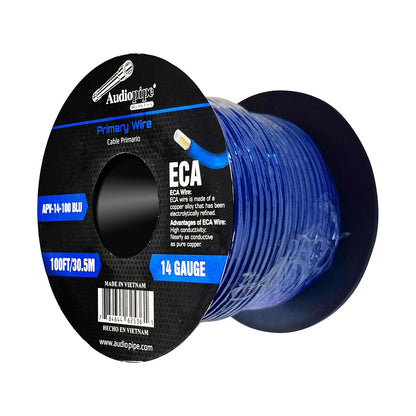 APV14100BLU - Audiopipe Flexible ECA Primary Wire 14 Gauge 100 Foot Spool – Blue