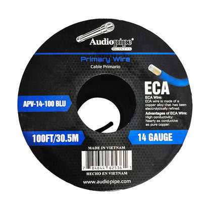 APV14100BLU - Audiopipe Flexible ECA Primary Wire 14 Gauge 100 Foot Spool – Blue