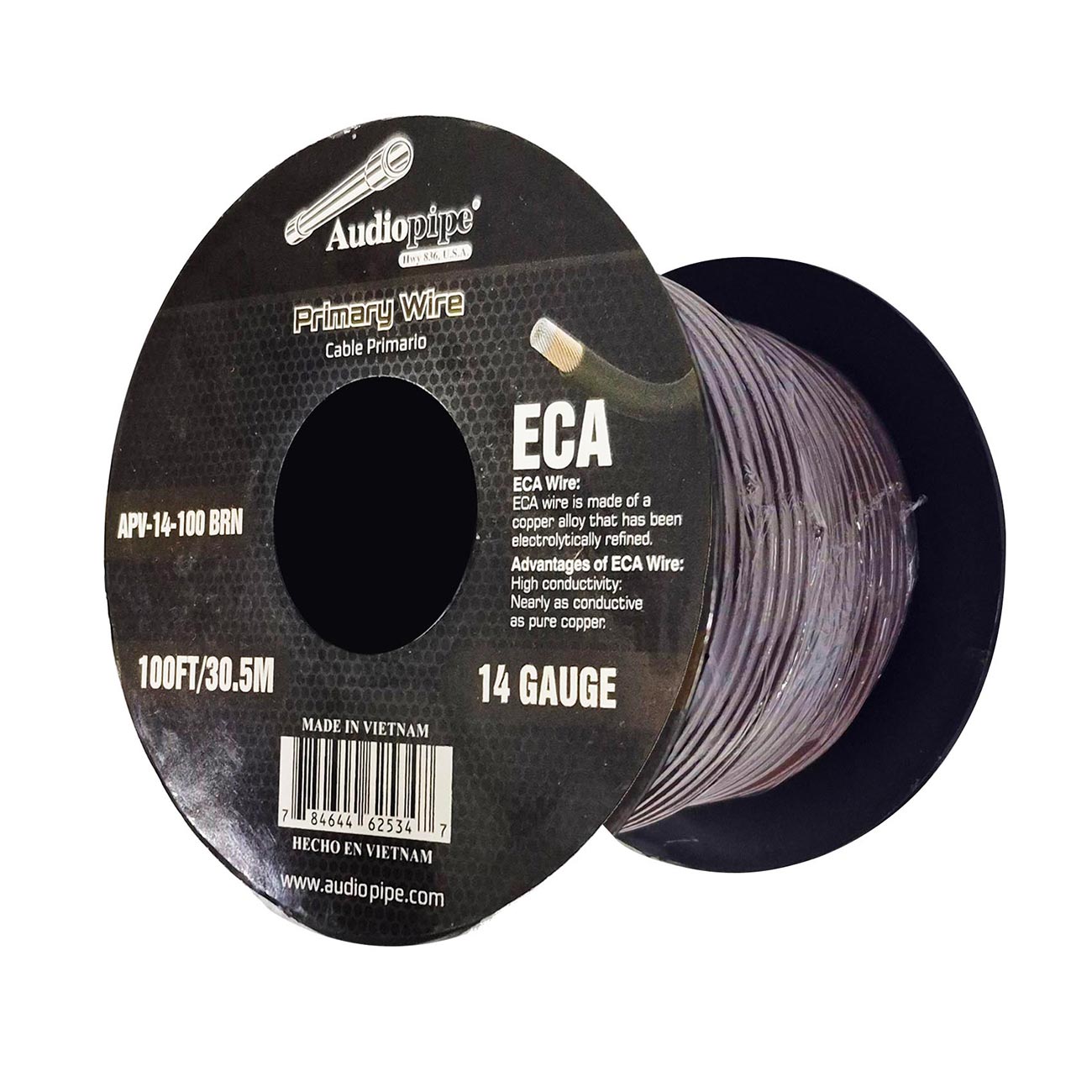 APV14100BRN - Audiopipe Flexible ECA Primary Wire 14 Gauge 100 Foot Spool – Brown