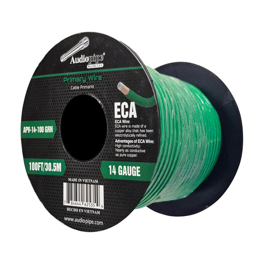 APV14100GRN - Audiopipe Flexible ECA Primary Wire 14 Gauge 100 Foot Spool – Green