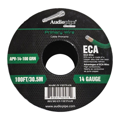 APV14100GRN - Audiopipe Flexible ECA Primary Wire 14 Gauge 100 Foot Spool – Green