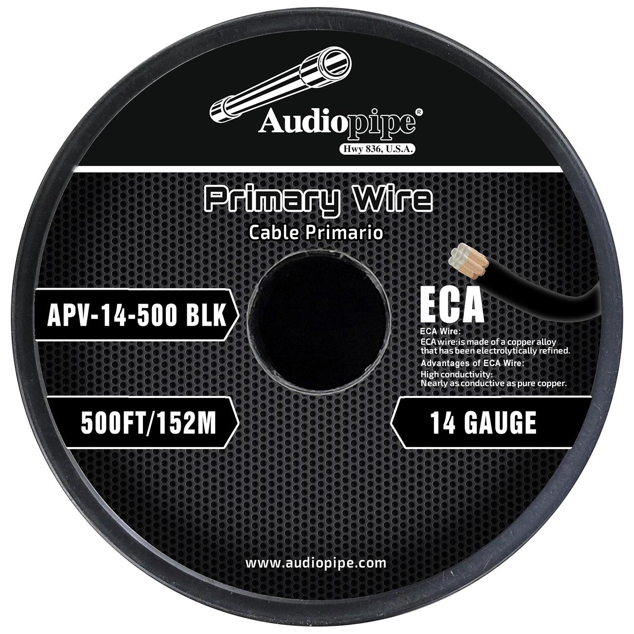 APV14500BLK - Audiopipe Flexible ECA Primary Cable 14 Gauge 500 Foot – Black