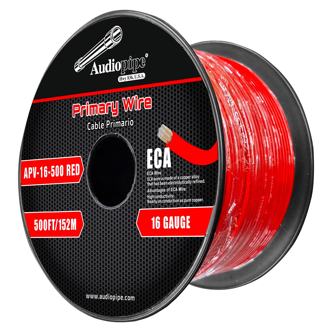 APV16500RED - Audiopipe Flexible ECA Primary Cable 16 Gauge 500 Foot – Red
