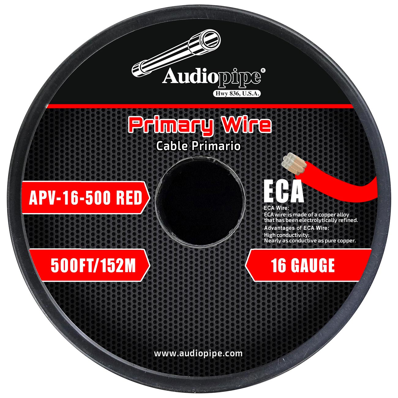 APV16500RED - Audiopipe Flexible ECA Primary Cable 16 Gauge 500 Foot – Red