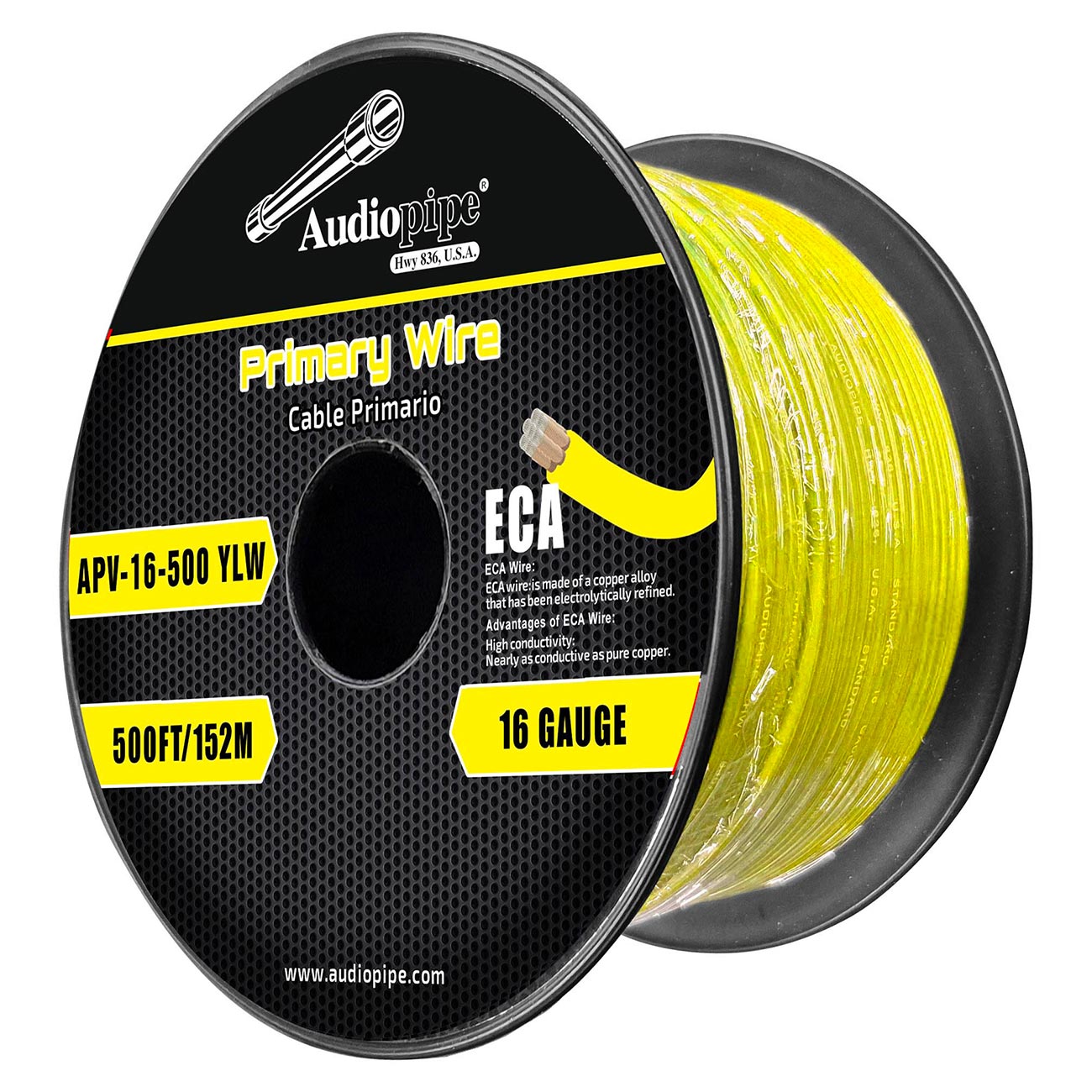 APV16500YLW - Audiopipe Flexible ECA Primary Cable 16 Gauge 500 Foot – Yellow