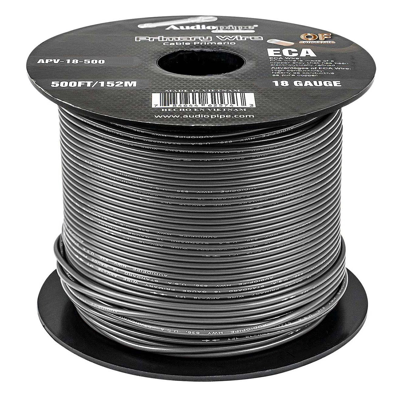 APV18500BLK - Audiopipe Primary Wire 18 Gauge 500 Foot Spool - Black