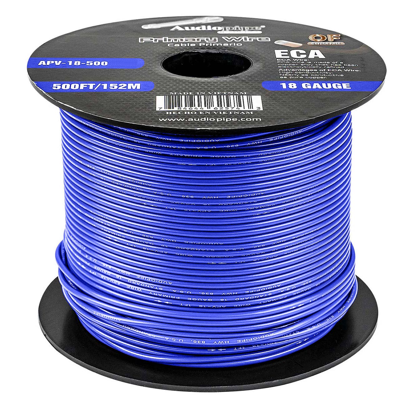 APV18500BLU - Audiopipe Primary Wire 18 Gauge 500 Foot Spool - Blue