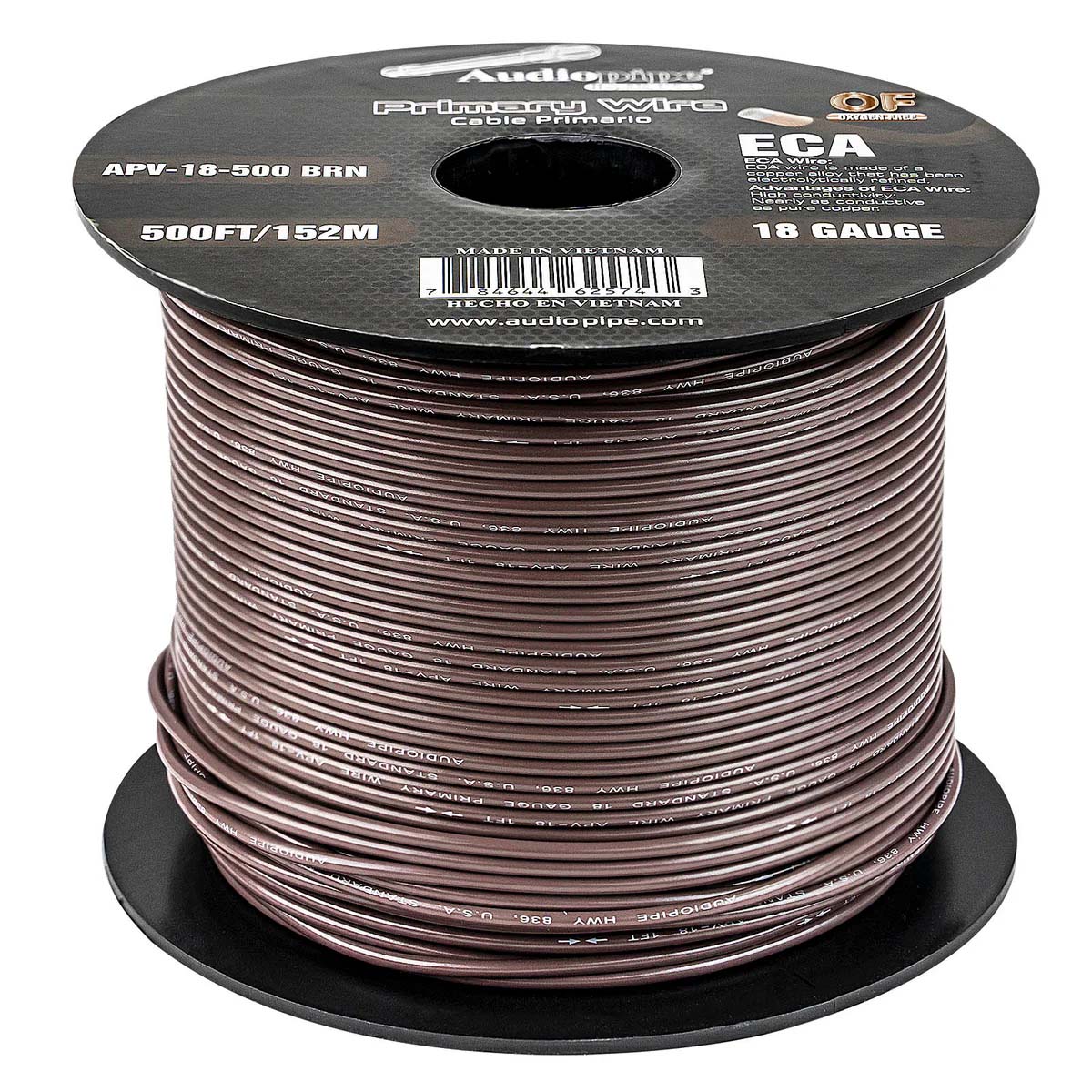 APV18500BRN - Audiopipe Primary Wire 18 Gauge 500 Foot Spool - Brown