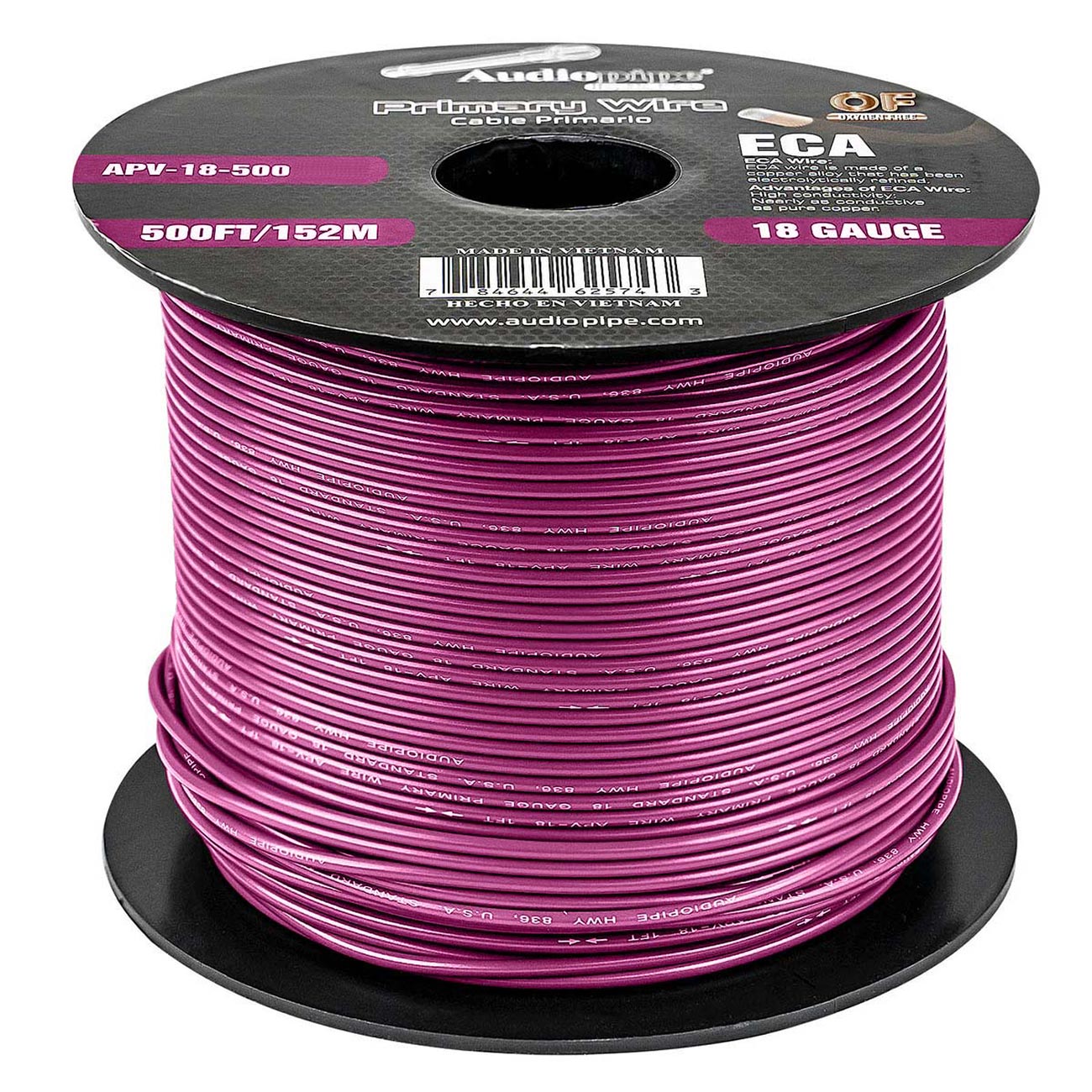 APV18500PRL - Audiopipe Primary Wire 18 Gauge 500 Foot Spool - Purple