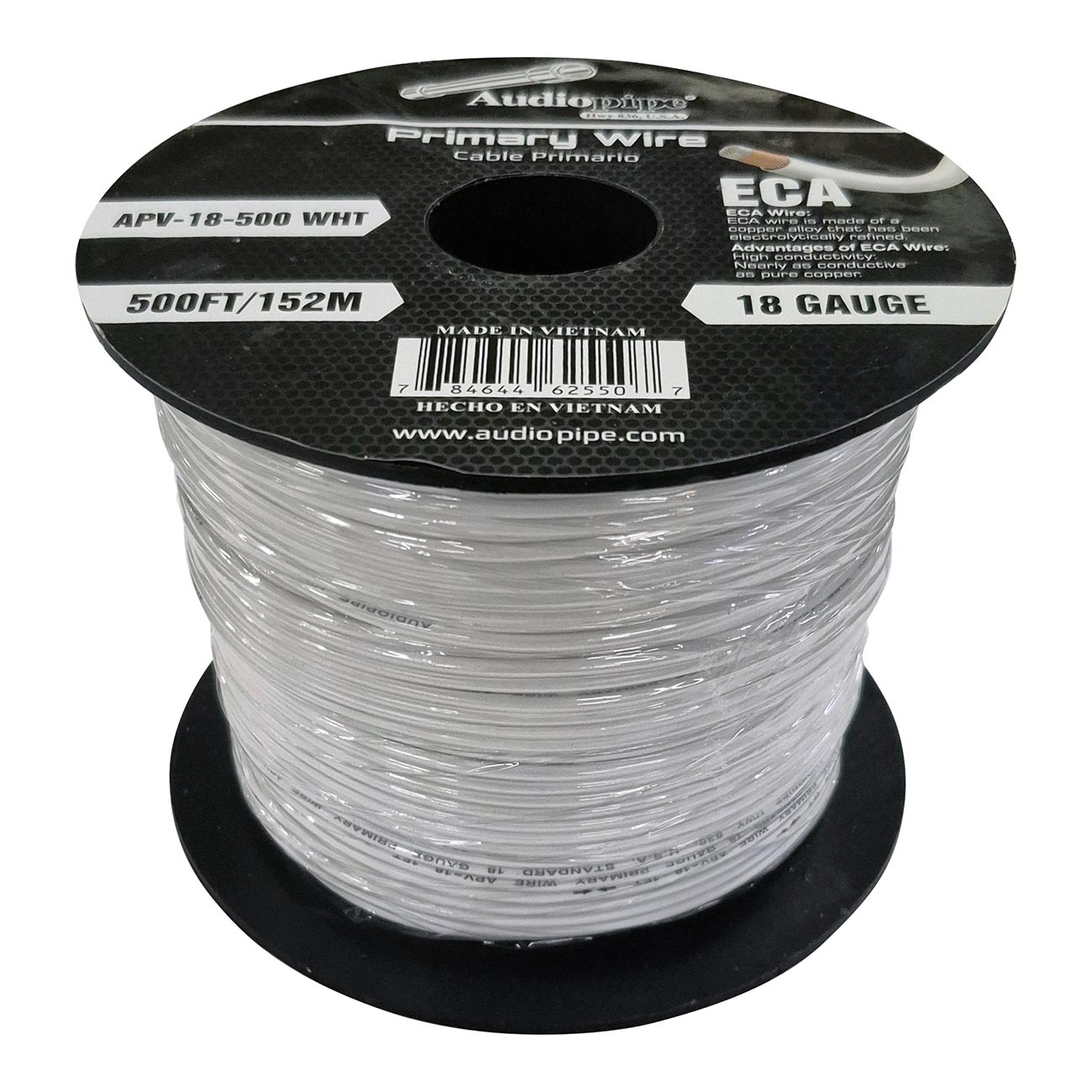 APV18500WHT - Audiopipe Primary Wire 18 Gauge 500 Foot Spool - White