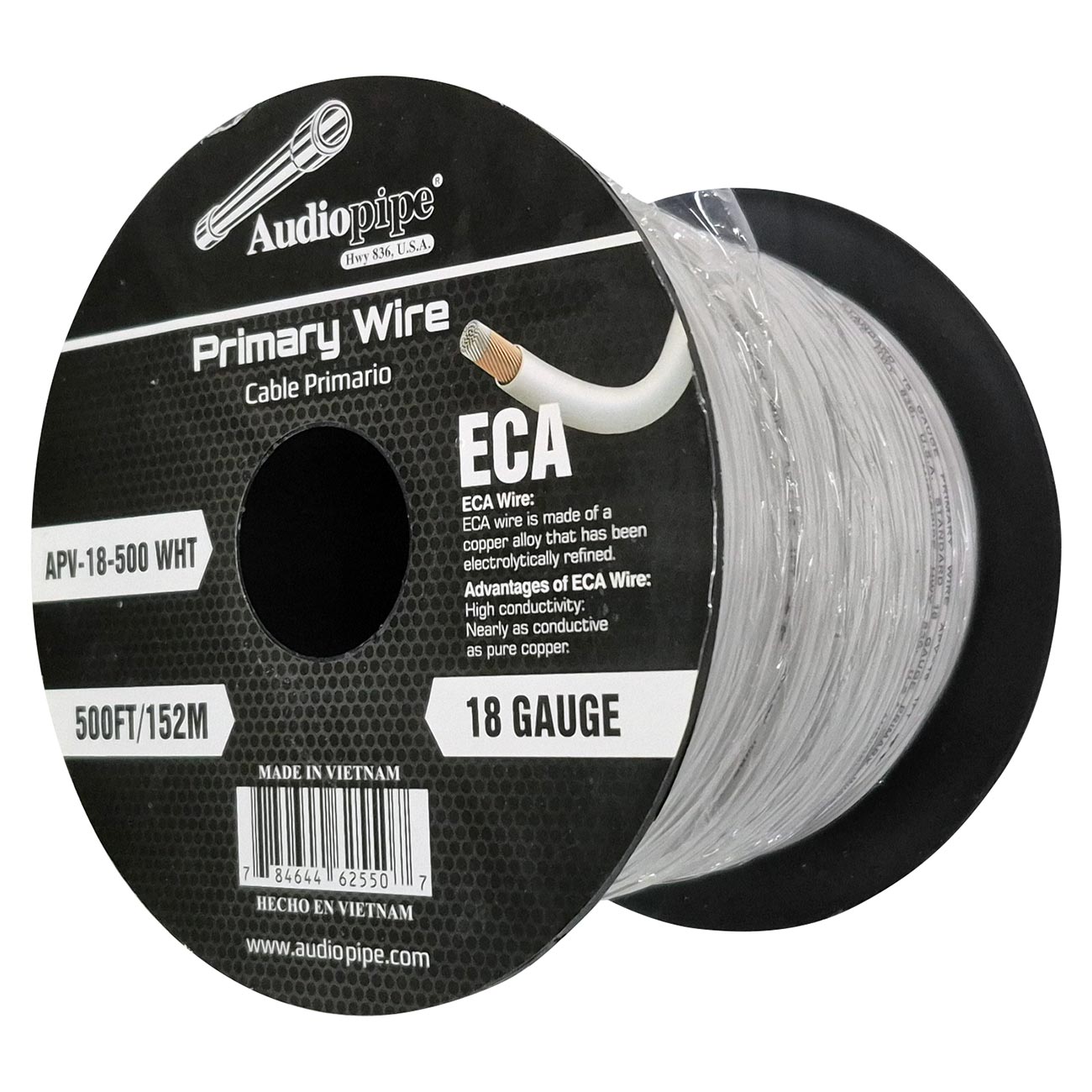 APV18500WHT - Audiopipe Primary Wire 18 Gauge 500 Foot Spool - White