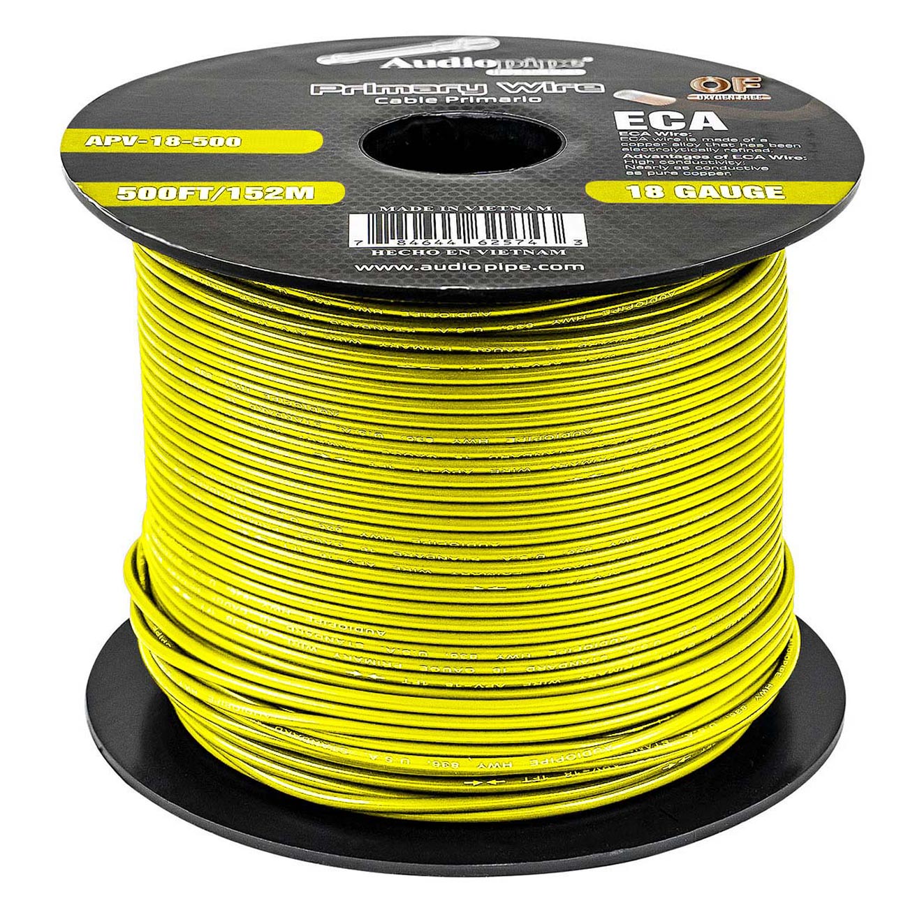 APV18500YLW - Audiopipe Primary Wire 18 Gauge 500 Foot Spool - Yellow
