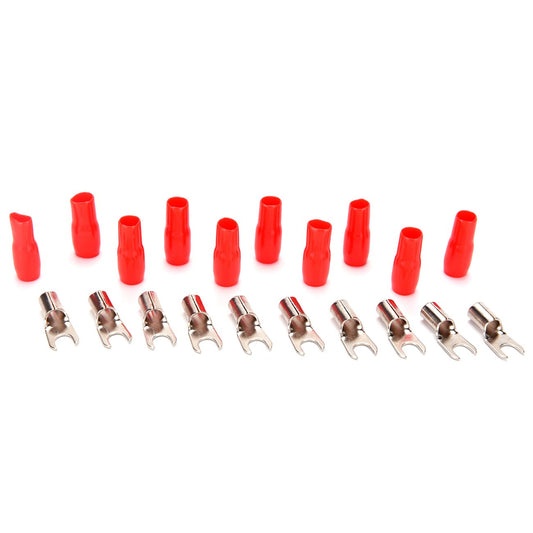 B8R - Orion Wired Series Barrier Spade Terminal 8 Gauge #10 Gold – Red (10 Pack)