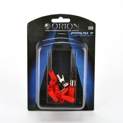 B8R - Orion Wired Series Barrier Spade Terminal 8 Gauge #10 Gold – Red (10 Pack)