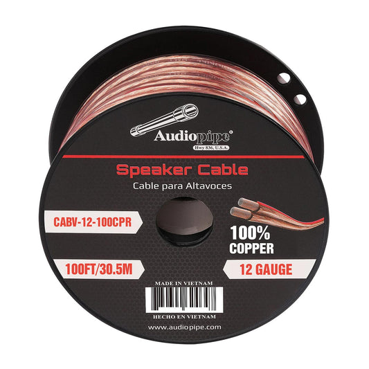 CABV12100CPR - Audiopipe 100% Copper Speaker Wire 12 Gauge 100 Foot Roll – Clear PVC Jacket