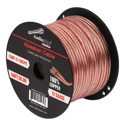 CABV12100CPR - Audiopipe 100% Copper Speaker Wire 12 Gauge 100 Foot Roll – Clear PVC Jacket