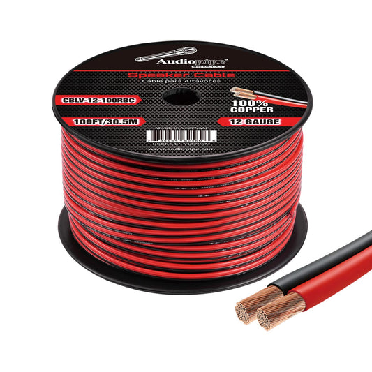 CBLV12100RBC - Audiopipe 100% Copper Series Speaker Wire 12 Gauge 100 Foot Roll - Red/Black Jacket