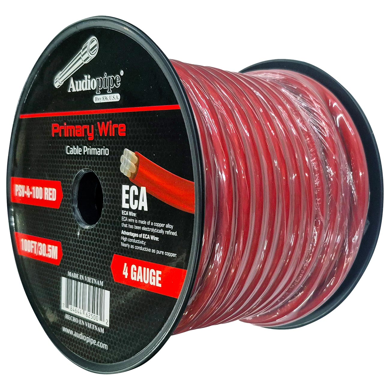 PSV4100RED - Audiopipe Flexible ECA Power Cable 4 Gauge 100 Foot - Red